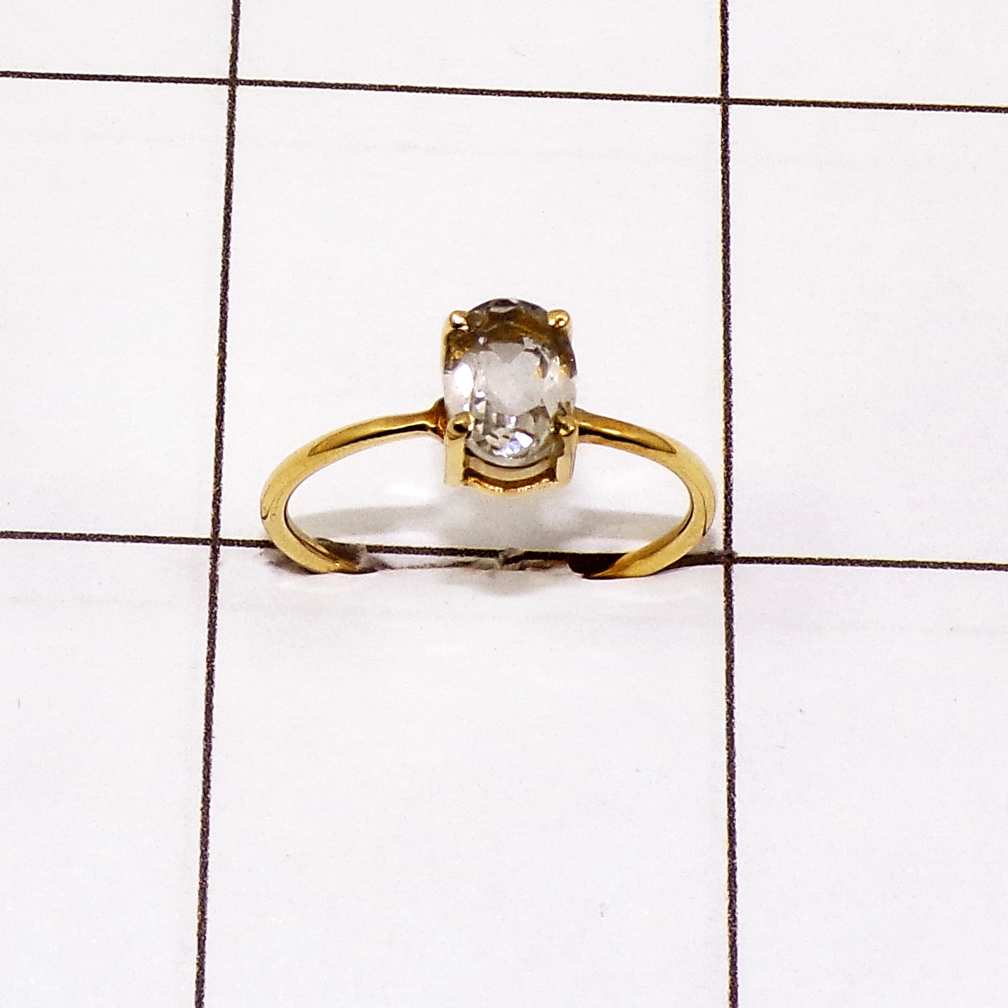 Stunning Crystal Quartz Cut Ring B - JBR999 Unique Cut Oval Shape Gemstone With 18ct Gold Plating & Prong Setting Ring    Ring Size - 5to9US